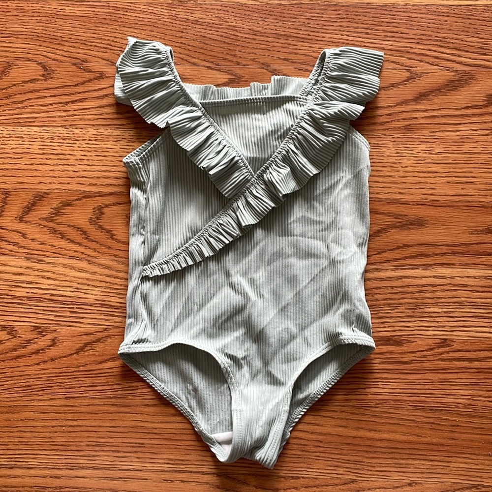 H&M sage ruffle swimsuit - 18m/2t - like new